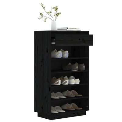 vidaXL Shoe Cabinet Black 23.6"x13.4"x41.3" Solid Wood Pine