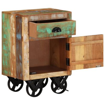 vidaXL Bedside Cabinet with Wheels 15.7"x11.8"x22.4" Solid Reclaimed Wood