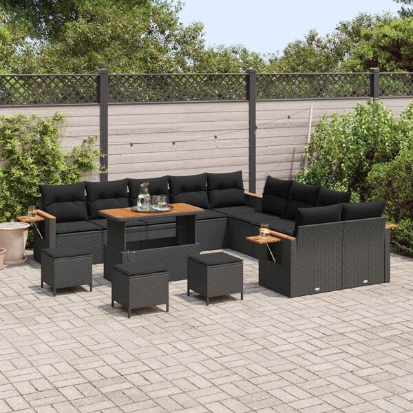 vidaXL Garden Sofa Set with Cushion 14 pcs Black