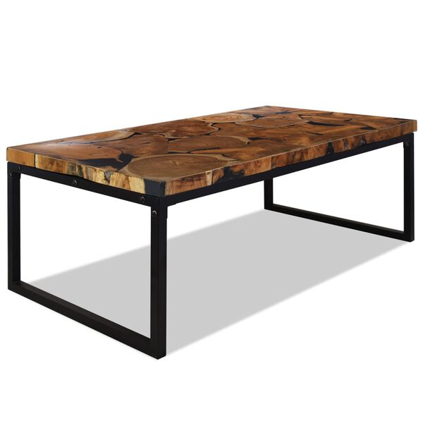 vidaXL Coffee Table Black and Brown Teak Wood and Resin 43.3x23.6x15.7 in