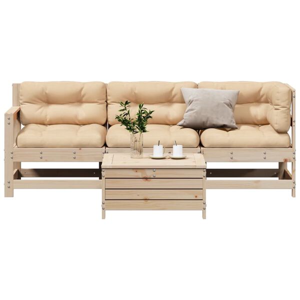 vidaXL 4 Piece Patio Lounge Set with Cushions Solid Wood Pine