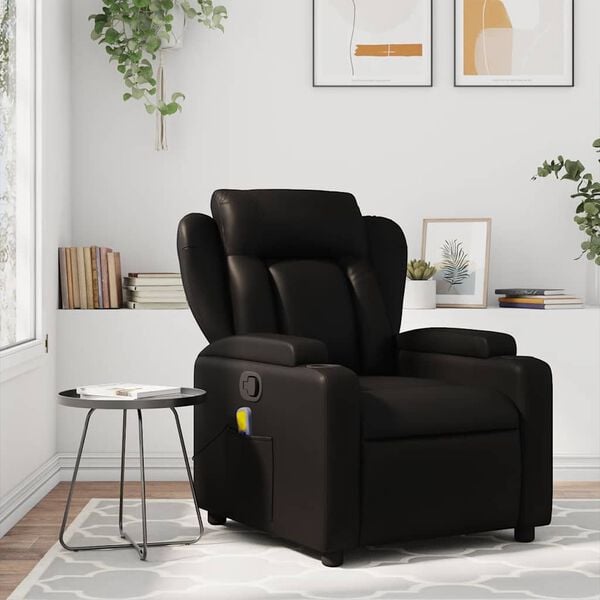 vidaXL Massage Recliner Chair Black Faux Leather, Metal, Plywood