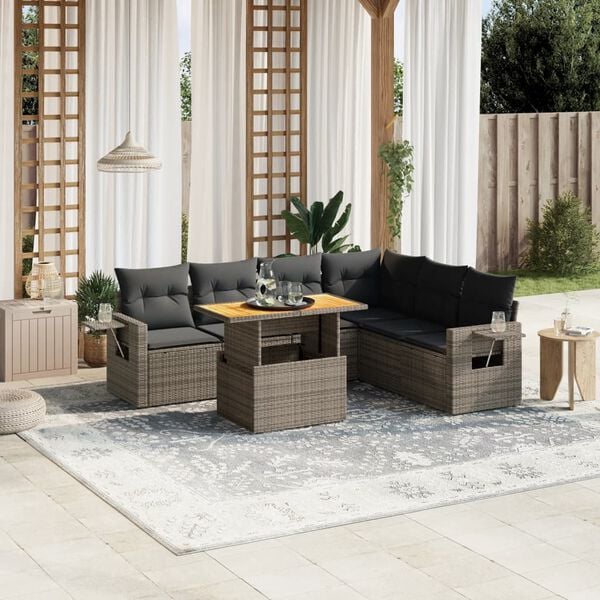 vidaXL Garden Sofa Set Grey PE rattan 7 Piece Set Modular