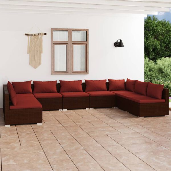 vidaXL Garden Lounge Set Brown PE rattan, powder-coated steel, fabric