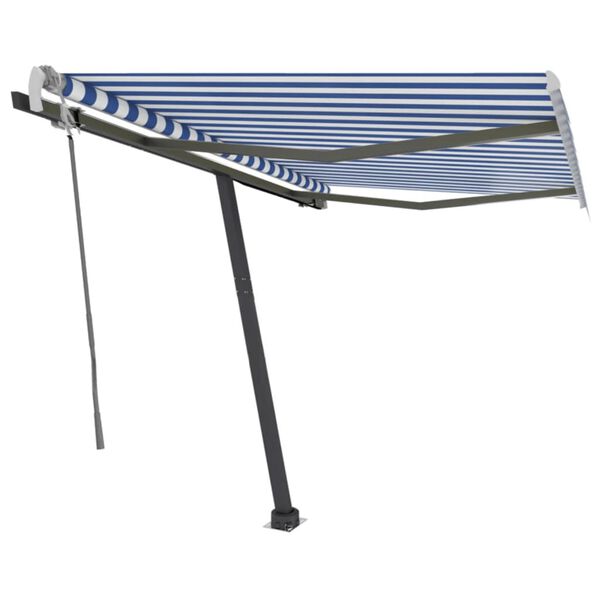 vidaXL Freestanding Manual Retractable Awning 118.1"x98.4" Blue/White