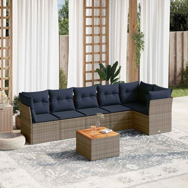 vidaXL 7 Piece Patio Sofa Set with Cushions Gray Poly Rattan