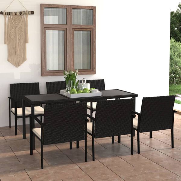 vidaXL Dining Set Black Poly rattan Large Stackable Dining Set