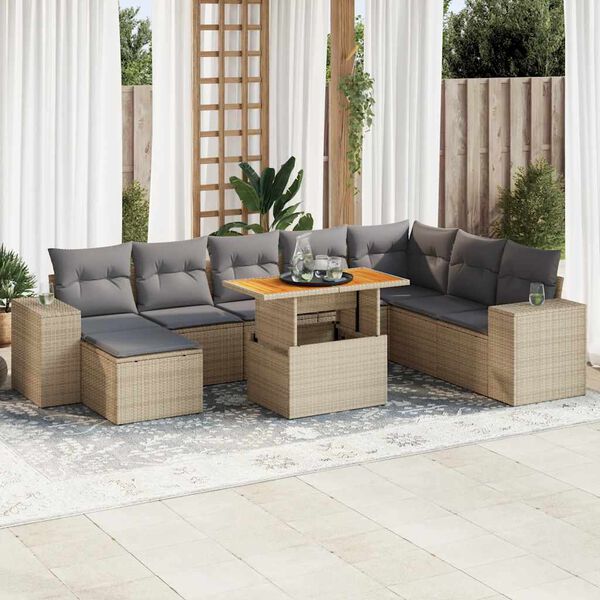 vidaXL Garden Sofa Set Beige Poly Rattan Large Adjustable Armrests