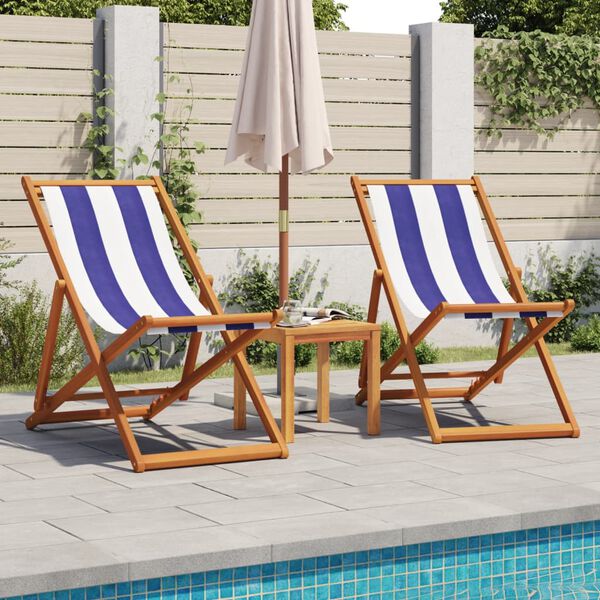 vidaXL Beach Chair Set of 2 Blue and White
