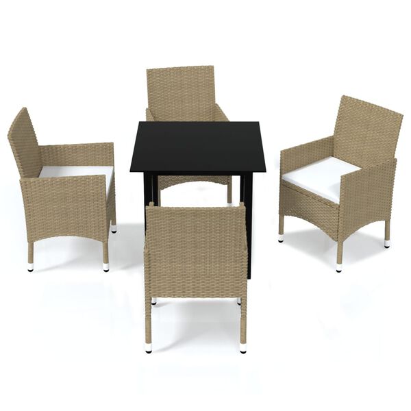 vidaXL Dining Set Beige PE Rattan Medium Light Weight Dining Set