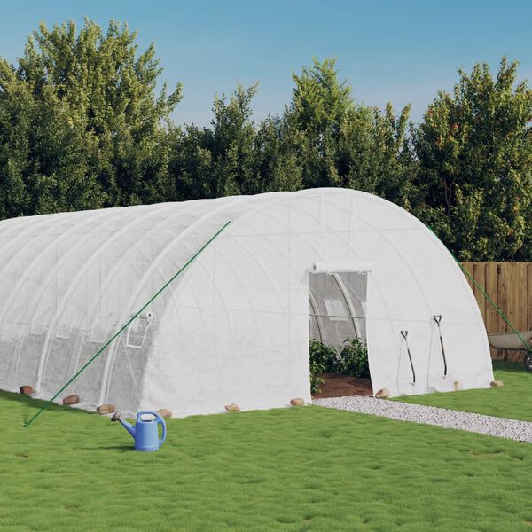 vidaXL Greenhouse White Polyethylene, Galvanized Steel Large Expandable