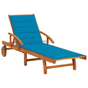 vidaXL Lounger Blue Solid Acacia Wood Standard Adjustable Arms Lounger