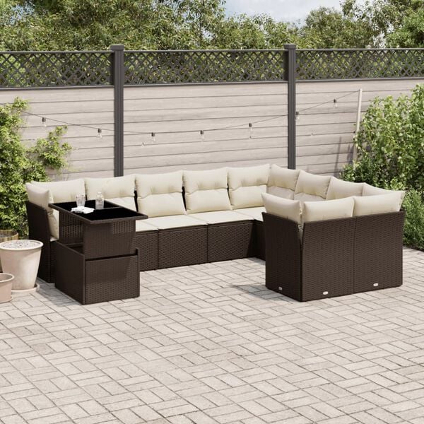 vidaXL Garden Sofa Set Brown and Cream White