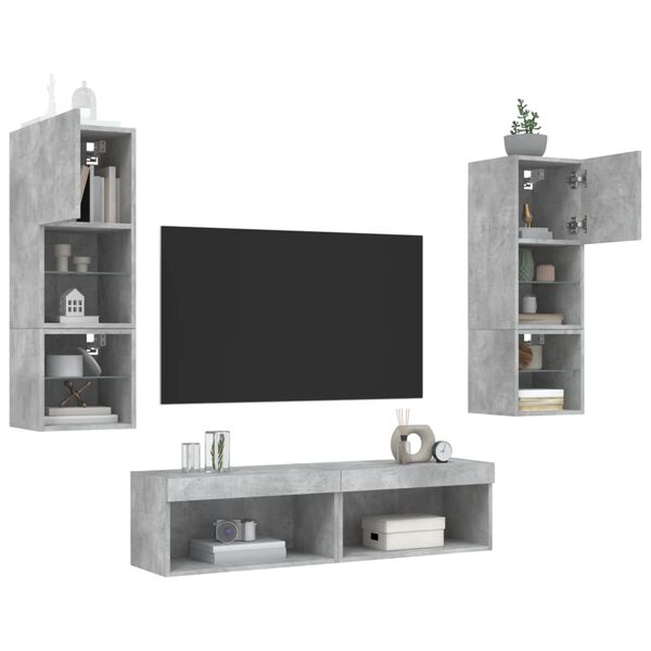 vidaXL 6 Piece TV Wall Units with LED Concrete Gray Engineered Wood