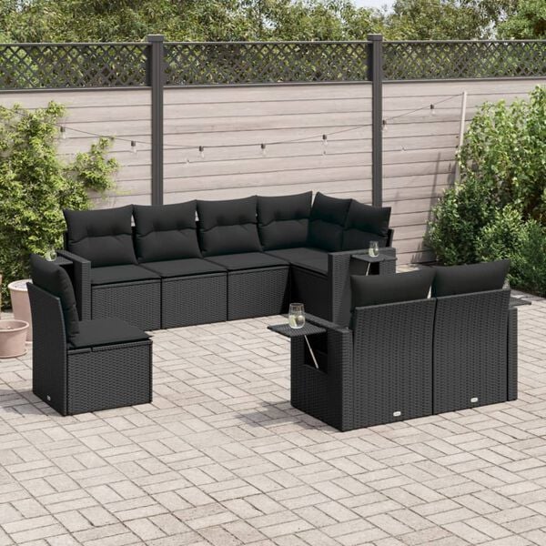 vidaXL Garden Sofa Set Black PE rattan 8 Piece Set Modular
