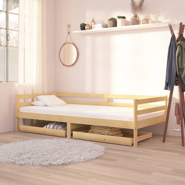 vidaXL Day Bed Drawer Natural Solid Pine Wood Medium Day Bed Drawer