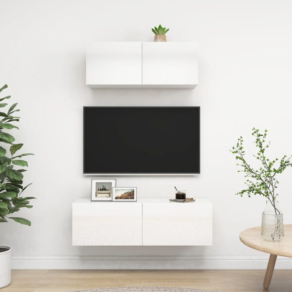 vidaXL TV Cabinet Set Set of 2 High gloss white Engineered wood