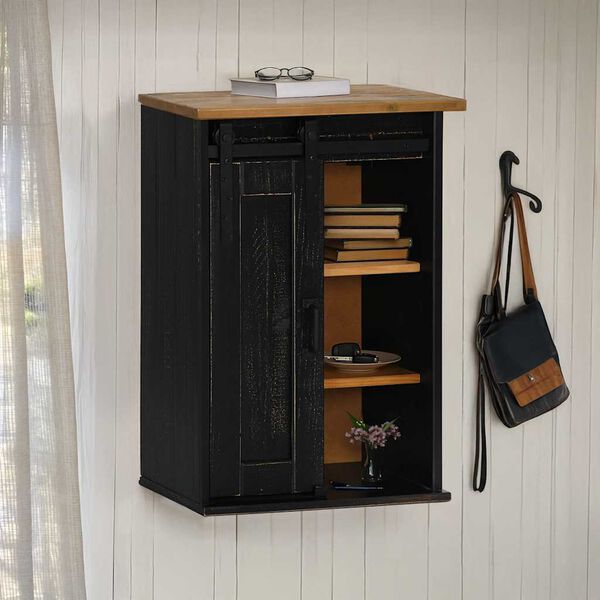 vidaXL Hanging Cabinet Black Solid pine wood, Metal 19.3 x 8.9 x 27.6 in