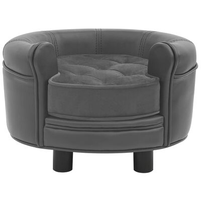 vidaXL Dog Sofa Gray 18.9"x18.9"x12.6" Plush and Faux Leather