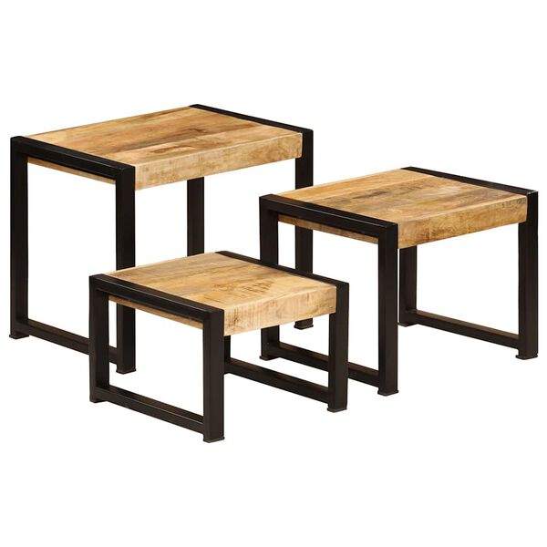 vidaXL Side Table Set of 3 Brown and Black