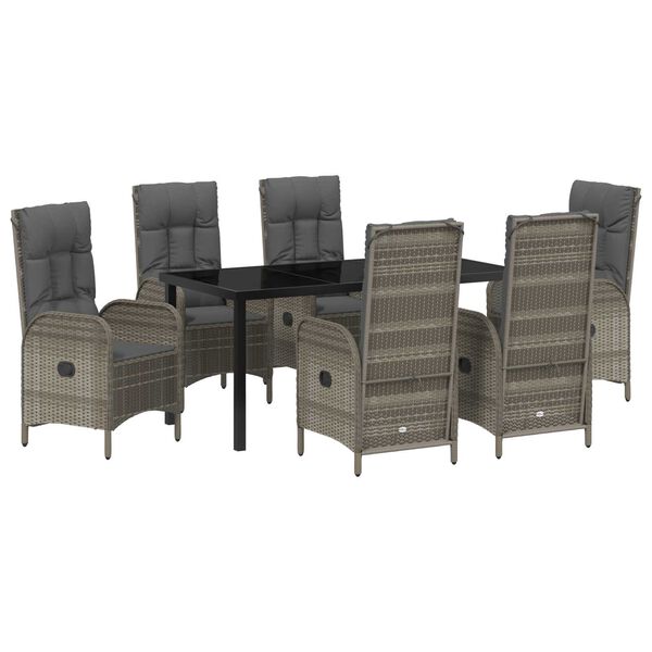 vidaXL Garden Dining Set with Cushion 7 pcs Grey Poly Rattan