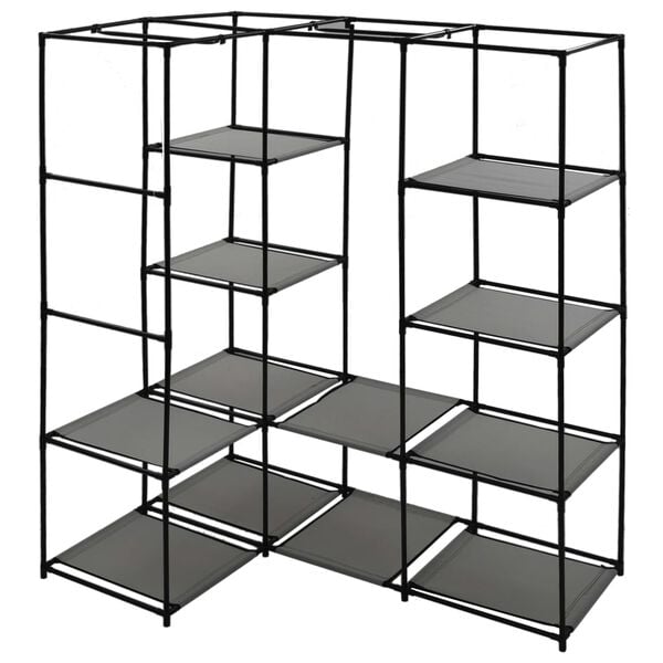 vidaXL Wardrobe Gray Iron, Polyester Compact Corner Wardrobe