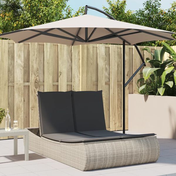vidaXL Double Sun Lounger Light grey PE rattan, Powder-coated steel Double