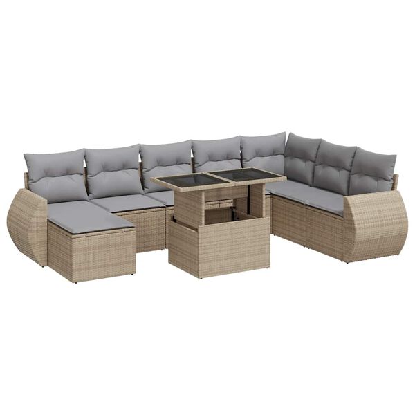 vidaXL Garden Sofa Set Beige with light grey cushions