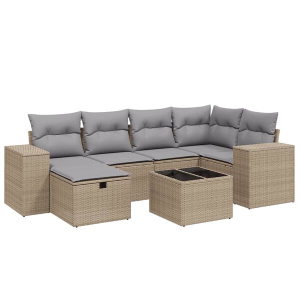 vidaXL Garden Sofa Set Mix Beige Poly Rattan Large Removable Covers