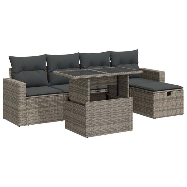 vidaXL Garden Sofa Set Grey PE Rattan, Powder-Coated Steel, Tempered Glass