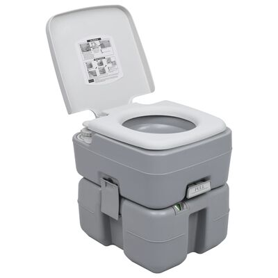 vidaXL Portable Camping Toilet Gray 5.3+2.6 gal