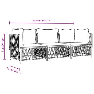 vidaXL 3 Piece Patio Lounge Set with Cushions White Steel
