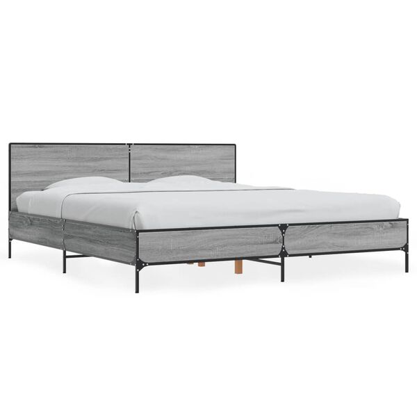 vidaXL Bed Frame Grey Sonoma Engineered Wood, Metal, Plywood Super King