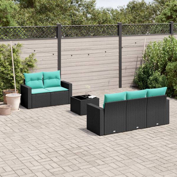 vidaXL 6 Piece Patio Sofa Set with Cushions Black Poly Rattan