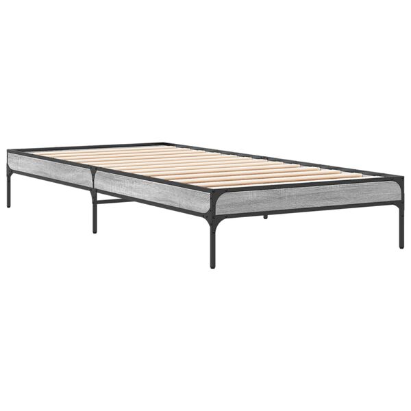 vidaXL Bed Frame Grey Sonoma Engineered Wood, Metal Single Durable