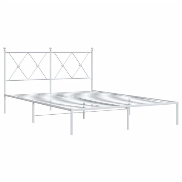 vidaXL Bed Frame White Steel Full Bed Frame Rectangular Modern