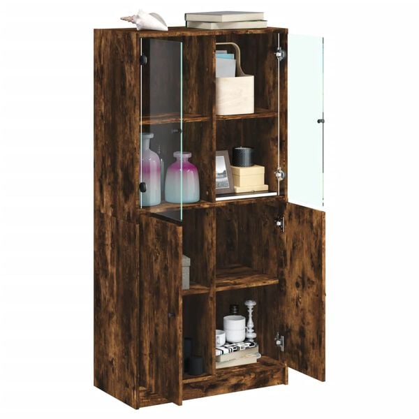 vidaXL Highboard Smoked oak Engineered wood, glass 26.8 x 14.6 x 55.9 in