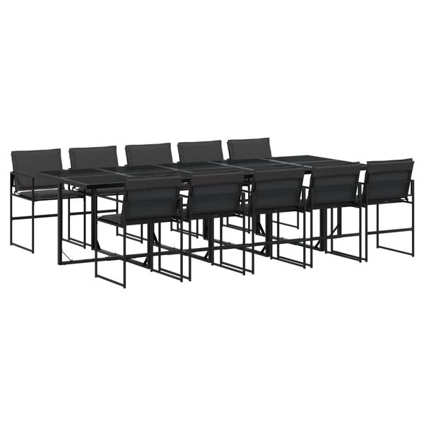 vidaXL Garden Dining Set Black Textilene fabric 11 Piece Set Foldable