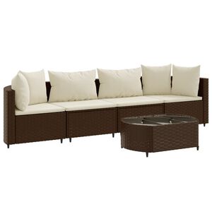 vidaXL Patio Sofa Set 4-Piece Set Brown, Cream