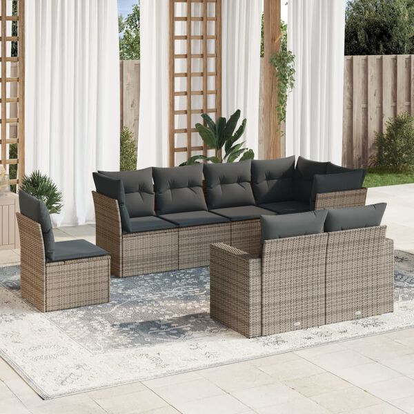 vidaXL Garden Sofa Set Grey, Dark Grey PE Rattan, Powder-Coated Steel