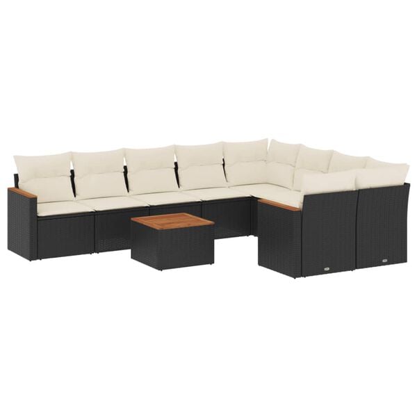 vidaXL Garden Sofa Set Black, Cream white PE Rattan Large