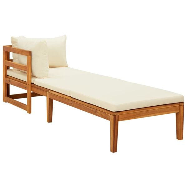 vidaXL Sun Lounger Cream White Solid acacia wood 2 person Foldable