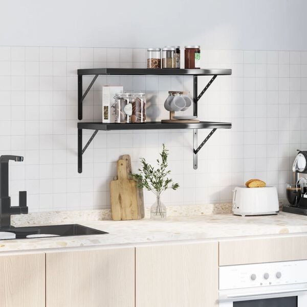 vidaXL Wall Shelf Black Stainless Steel 29.5 x 15.7 x 1.2 in
