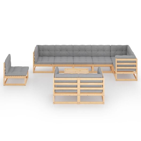 vidaXL Garden Lounge Set Grey, Natural Wood Solid pine wood, Polyester