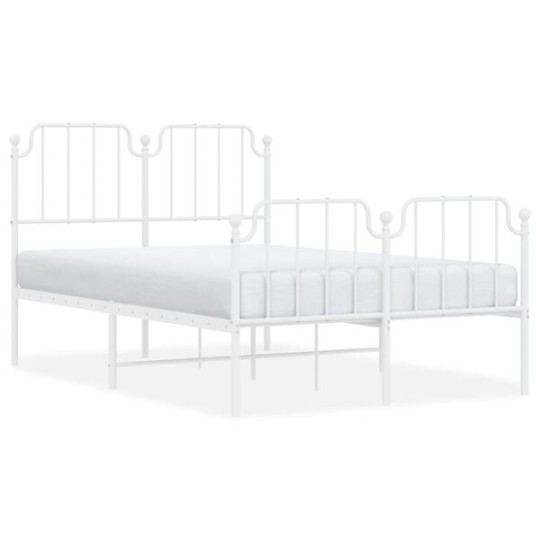 vidaXL Bed Frame White Powder-Coated Steel Full Bed Frame Rectangular