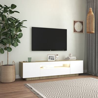 vidaXL TV Cabinet with LED Lights White and Sonoma Oak 63"x13.8"x15.7"