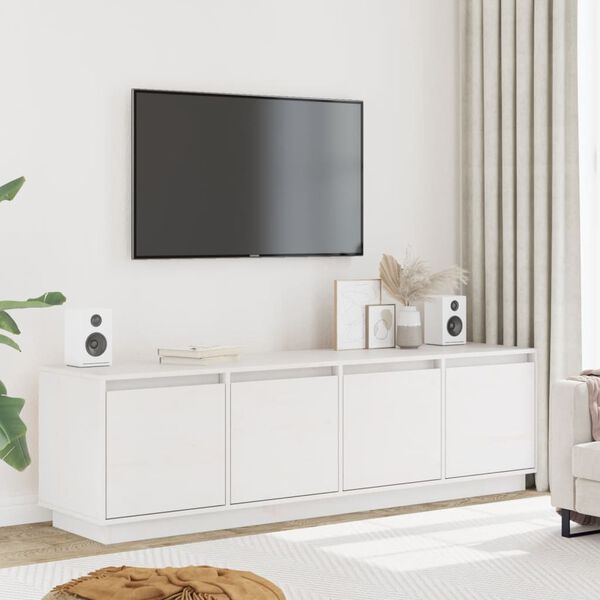 vidaXL TV Cabinet White Solid Pine Wood TV Cabinet Rectangular Modern