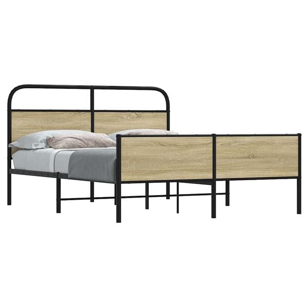 vidaXL Bed Frame Sonoma Oak Steel, Engineered wood King Size Bed Frame