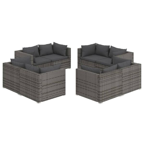vidaXL Garden Lounge Set Grey PE rattan 8 Piece Set Modular