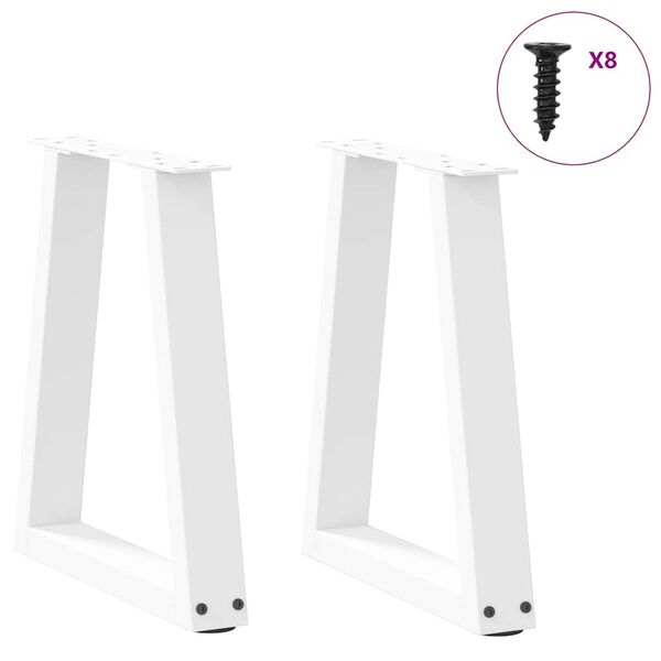 vidaXL Dining Table Leg Set of 2 White Powder-Coated Steel Adjustable